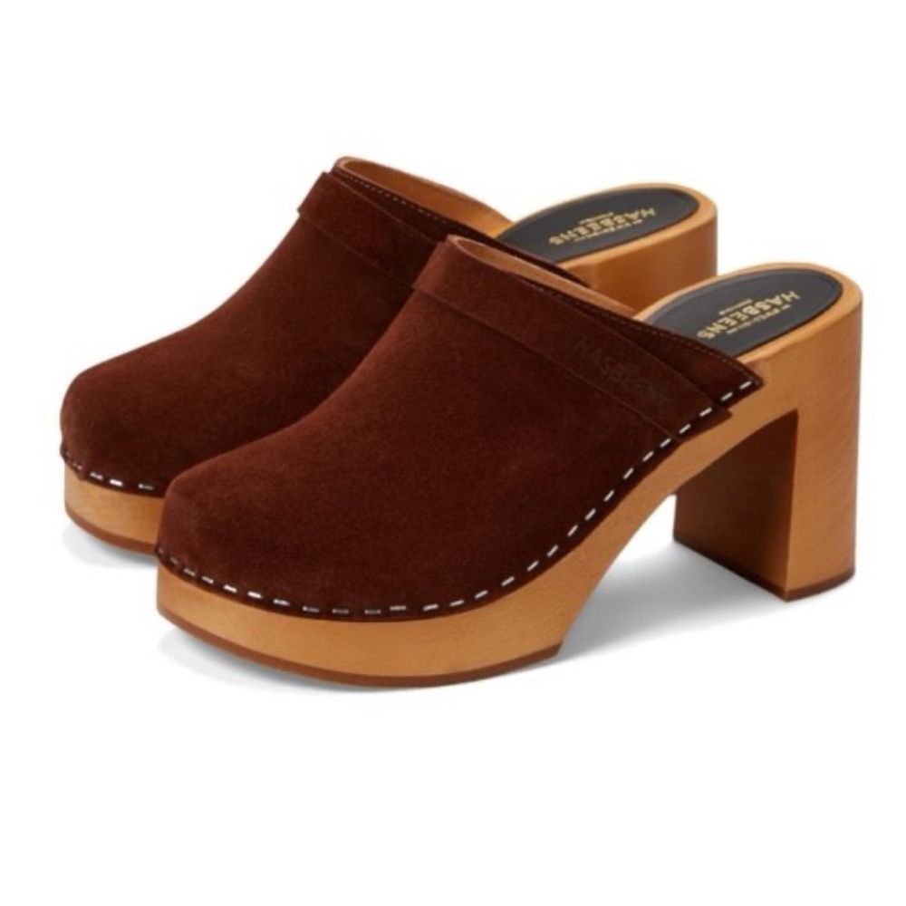 Swedish Hasbeens Heeled Clogs in Red Wine Size 40 ~ Pristine